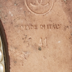 Pre Owned Chanel Gold Lizard Embossed Leather Pearl Embellished Wedge Ankle Strap Sandals Size 41