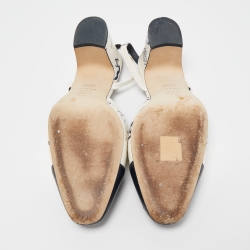 مملوكة مسبقًا Chanel Cream/Blue Leather CC Logo Interlocking Slingback Pumps Size 37.5