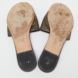 Pre Owned Chanel Black/Gold Suede Beaded CC Flat Slides Size 36