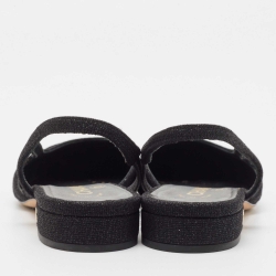 Pre Owned Chanel Black Glitter Fabric CC Slingback Flats Size 37.5