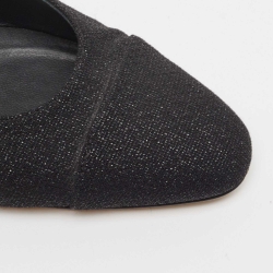 Pre Owned Chanel Black Glitter Fabric CC Slingback Flats Size 37.5