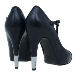 Pre Owned Chanel Black Leather CC T Strap Pumps Size 37.5