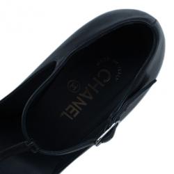 Pre Owned Chanel Black Leather CC T Strap Pumps Size 37.5