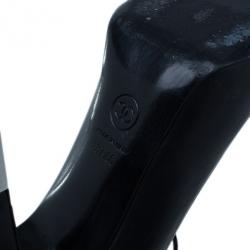 Pre Owned Chanel Black Leather CC T Strap Pumps Size 37.5