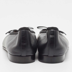 Pre Owned Chanel Black Leather and Patent Cap Toe CC Bow Ballet Flats Size 36