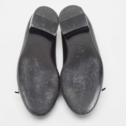 Pre Owned Chanel Black Leather and Patent Cap Toe CC Bow Ballet Flats Size 36