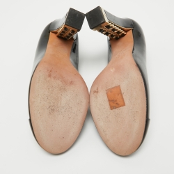 Pre Owned Chanel Black Patent Cap Toe Block Heel Pumps Size 39