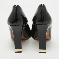 Pre Owned Chanel Black Patent Cap Toe Block Heel Pumps Size 39