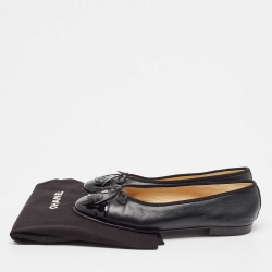 Chanel Black Leather CC Cap Toe Ballet Flats Size 37
