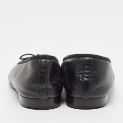 Chanel Black Leather CC Cap Toe Ballet Flats Size 37