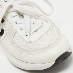 Pre Owned Chanel White Leather and Mesh CC Low Top Sneakers Size 37