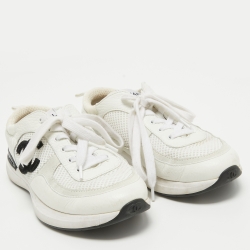 Pre Owned Chanel White Leather and Mesh CC Low Top Sneakers Size 37