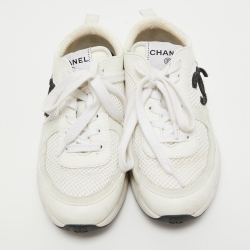 Pre Owned Chanel White Leather and Mesh CC Low Top Sneakers Size 37