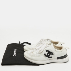 Pre Owned Chanel White Leather and Mesh CC Low Top Sneakers Size 37