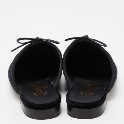 Chanel Black Quilted Velvet and Patent Cap Toe CC Bow Flat Mules Size 36