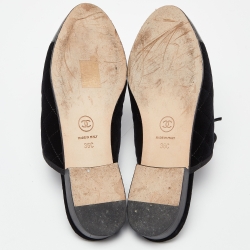 Chanel Black Quilted Velvet and Patent Cap Toe CC Bow Flat Mules Size 36