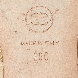 Pre Owned Chanel Beige Leather Pearl Embellished Toe Ring Flat Sandals Size 36