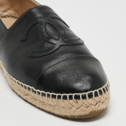 Chanel Black Leather CC Espadrille Ballet Flats Size 42
