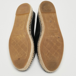 Chanel Black Leather CC Espadrille Ballet Flats Size 42