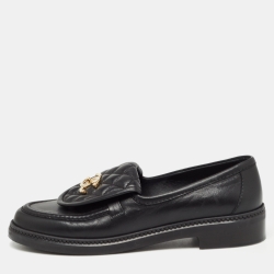Pre Owned Chanel Black Quilted Leather CC Interlocking Logo Slip On Loafers Size 39