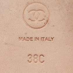 Pre Owned Chanel Red Leather CC Cap Toe Ballet Flats Size 38