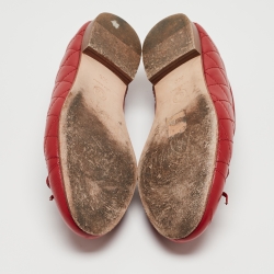 Pre Owned Chanel Red Leather CC Cap Toe Ballet Flats Size 38