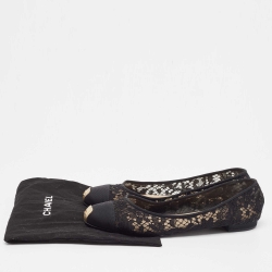 Pre Owned Chanel Black Mesh and Canvas CC Ballet Flats Size 42