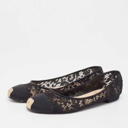 Pre Owned Chanel Black Mesh and Canvas CC Ballet Flats Size 42