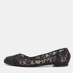 Pre Owned Chanel Black Mesh and Canvas CC Ballet Flats Size 42