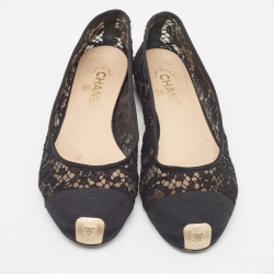 Pre Owned Chanel Black Mesh and Canvas CC Ballet Flats Size 42