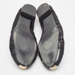 Pre Owned Chanel Black Mesh and Canvas CC Ballet Flats Size 42