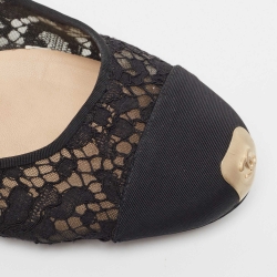 Pre Owned Chanel Black Mesh and Canvas CC Ballet Flats Size 42