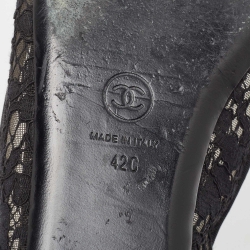 Pre Owned Chanel Black Mesh and Canvas CC Ballet Flats Size 42