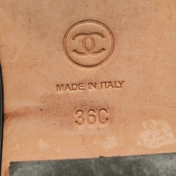 مملوكة مسبقًا Chanel Black Patent Leather Pearl CC Ankle Strap Sandals Size 36