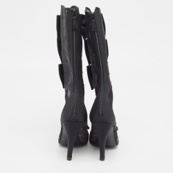 Chanel Black Mesh and Canvas Bow Embellished  Calf length Boots Size 39