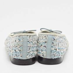 Pre Owned Chanel Blue/Black Canvas and Lurex Fabric CC Ballet Flats Size 38.5