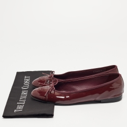 Pre Owned Chanel Burgundy Patent Leather CC Bow Ballet Flats Size 41 