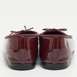Pre Owned Chanel Burgundy Patent Leather CC Bow Ballet Flats Size 41 