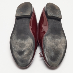 Pre Owned Chanel Burgundy Patent Leather CC Bow Ballet Flats Size 41 