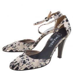 Chanel Monochrome Silhouette Printed Fabric Ankle Strap D'orsay Pumps Size 37.5 