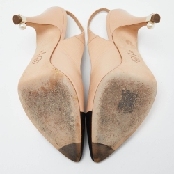 Chanel Beige/Black Leather Pointed Toe Slignback Sandals Size 38