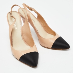 Chanel Beige/Black Leather Pointed Toe Slignback Sandals Size 38