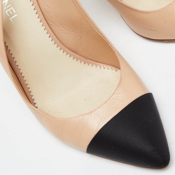 Chanel Beige/Black Leather Pointed Toe Slignback Sandals Size 38