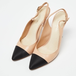 Chanel Beige/Black Leather Pointed Toe Slignback Sandals Size 38