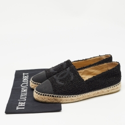 Chanel Black Tweed and Canvas CC Espadrille Flats Size 39