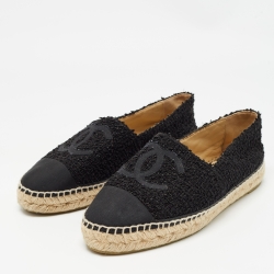 Chanel Black Tweed and Canvas CC Espadrille Flats Size 39