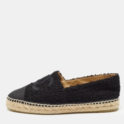 Chanel Black Tweed and Canvas CC Espadrille Flats Size 39