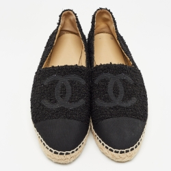 Chanel Black Tweed and Canvas CC Espadrille Flats Size 39