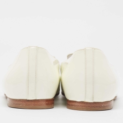 Pre Owned Chanel Off White Patent Leather CC Crystals Smoking Loafers Size 39