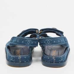 Pre Owned Chanel Blue Denim Dad Interlocking Slingback Sandals Size 36